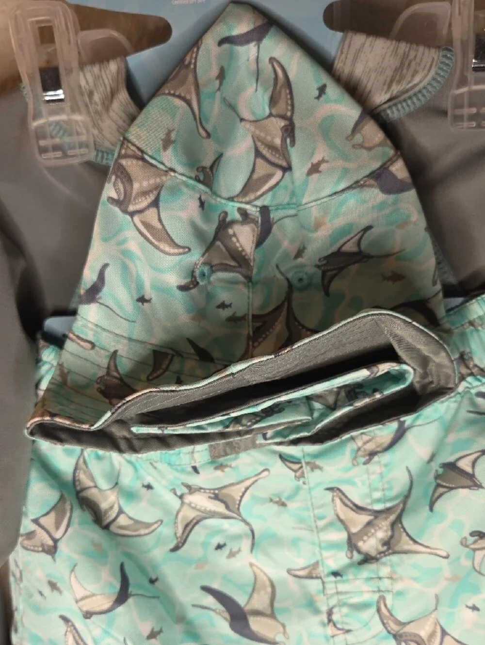 Skin Kids Gray & Aqua Manta Ray Rash Guard 3-Piece Swim Set